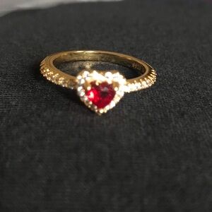 Pandora Gold Heart Ring with Red Gemstone